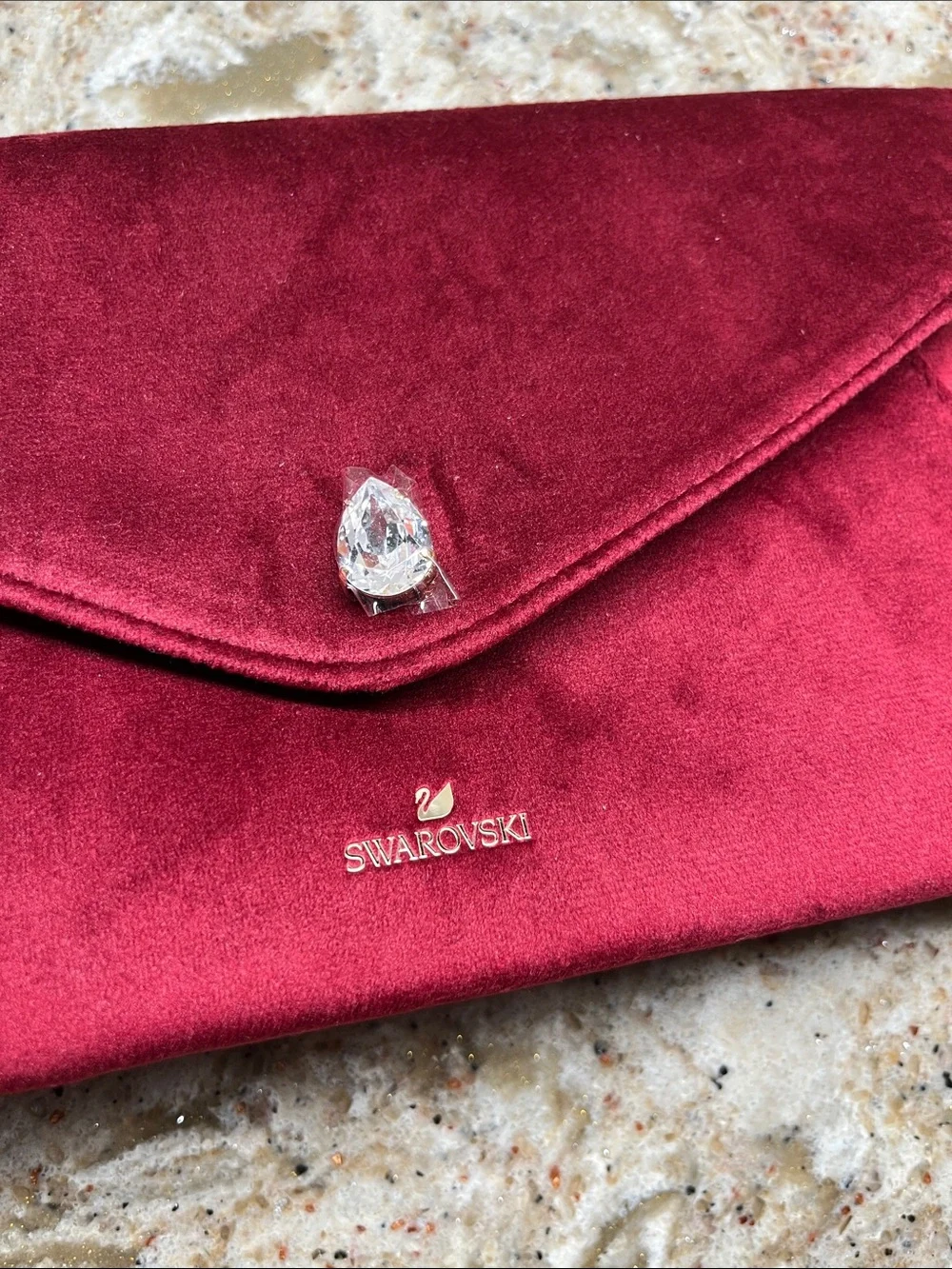 Swarovski Deep Burgundy Velvet Envelope Clutch with Crystal Accent